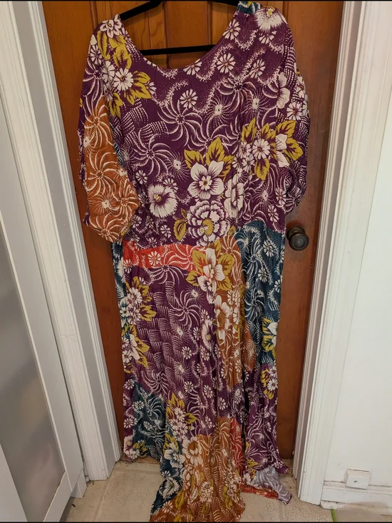 Nwt Anthropologie Womens Dress 24 Plus Floral Colorful Flutter Maxi Patchwork BO - Picture 4 of 4